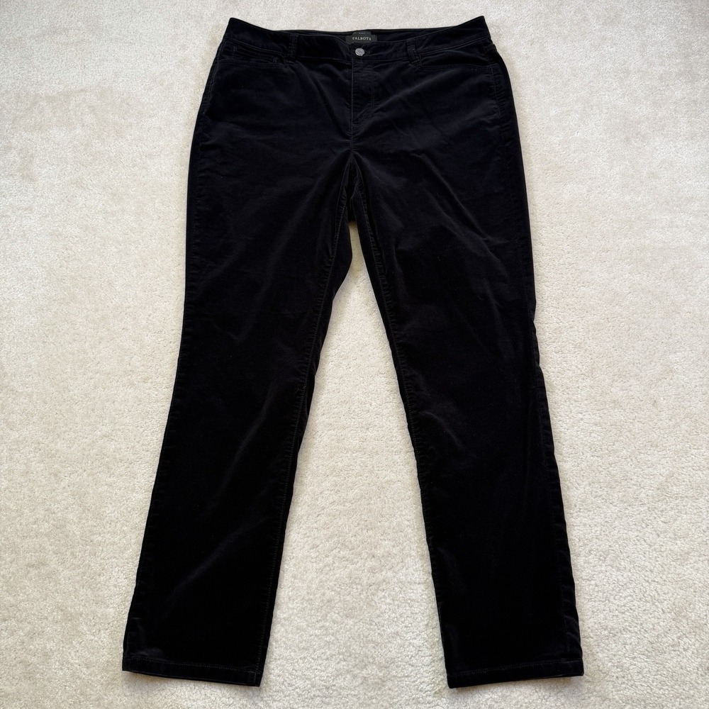 Talbots Curvy Velveteen Pants Womens 16 Black Straight Leg High Waist